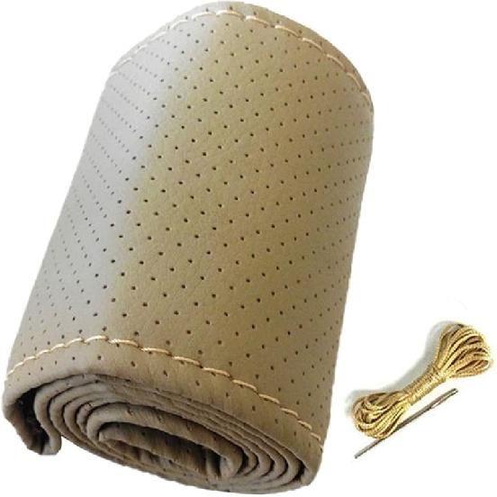 Car Steering Wheel Stitch On Wrap Cover, Universal Car Steering Wheel Cover, Hand Sewing Perforated Microfiber Leather Steering Wheel Cover(Black