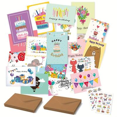 20 Pieces, Birthday Cards with Envelope, Blank Inside, Assorted,Happy Birthday Cards, Message Card