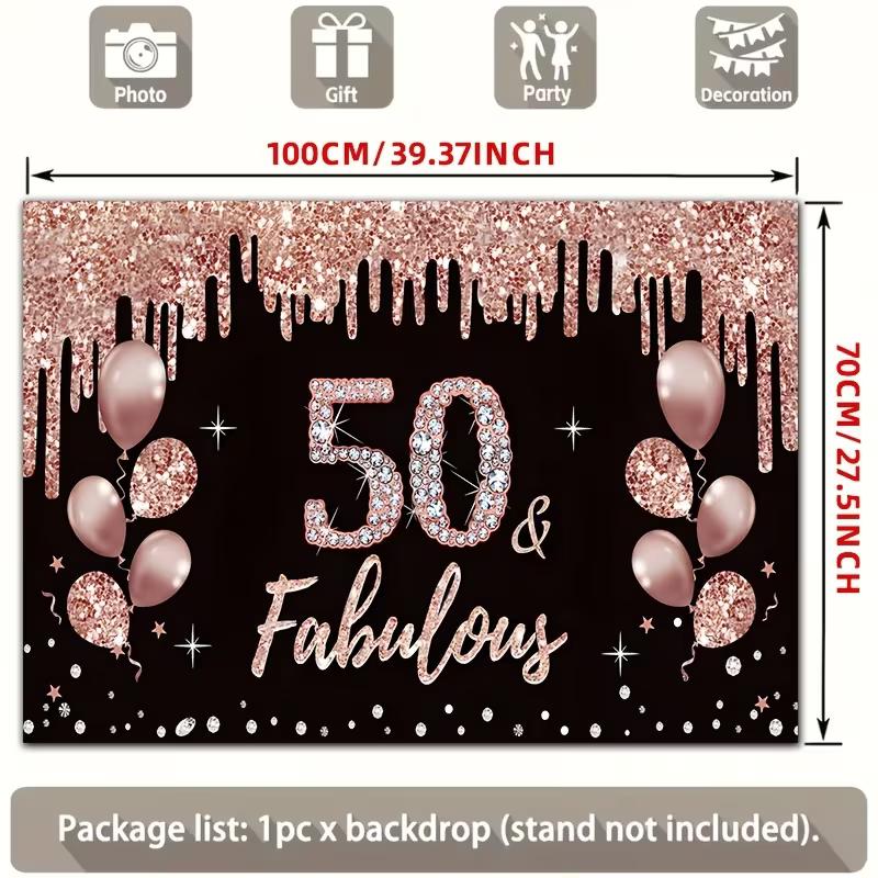 

Rose Gold 50th Birthday Tapestry, 50 & Fabulous with Glitter Balloons and Sparkles for Photo Booth 47.2x31.5inch/120*80cm