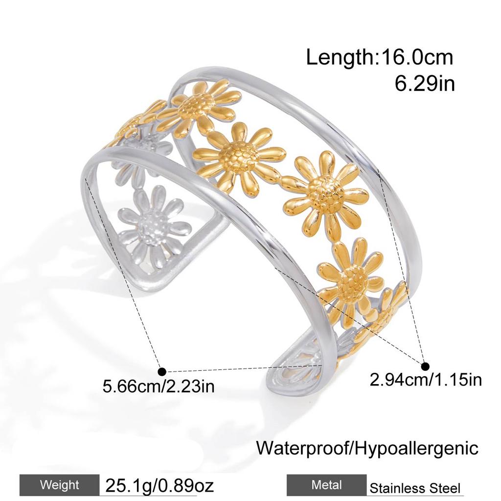 Yori Gold Silver Two-Tone Openwork Daisy Flower Bracelet Bangle Waterproof High Quality Daily Jewelry New Gift 2026