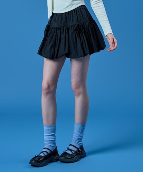 Collet Balloon Ribbon Flare Elastic Waist Mini Skirt Skirt Pants [Black]