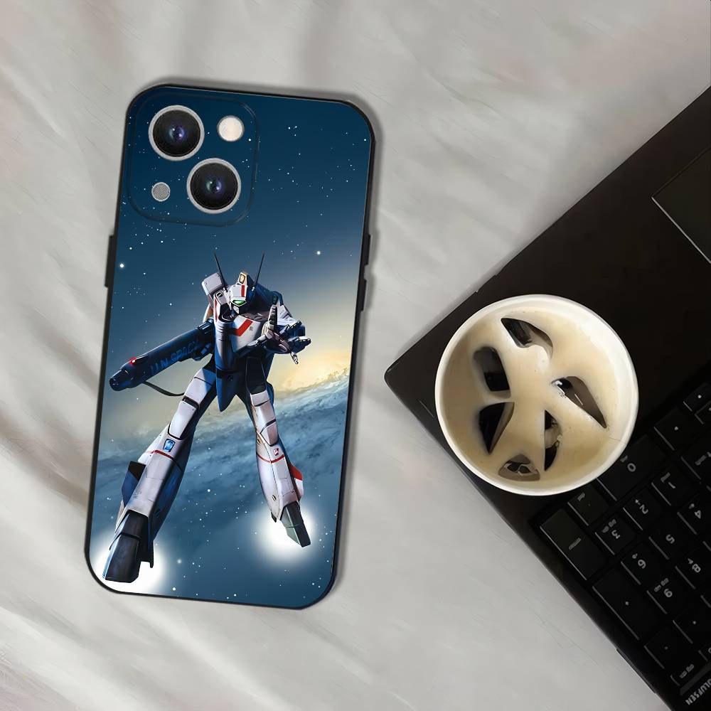 

R-Robotech Macross Black Soft Cover Phone Case For iPhone 17,16,15,14,13,12,11,Pro,XS,Max,XR,Plus,E,SE4,Mini iPhone17promax