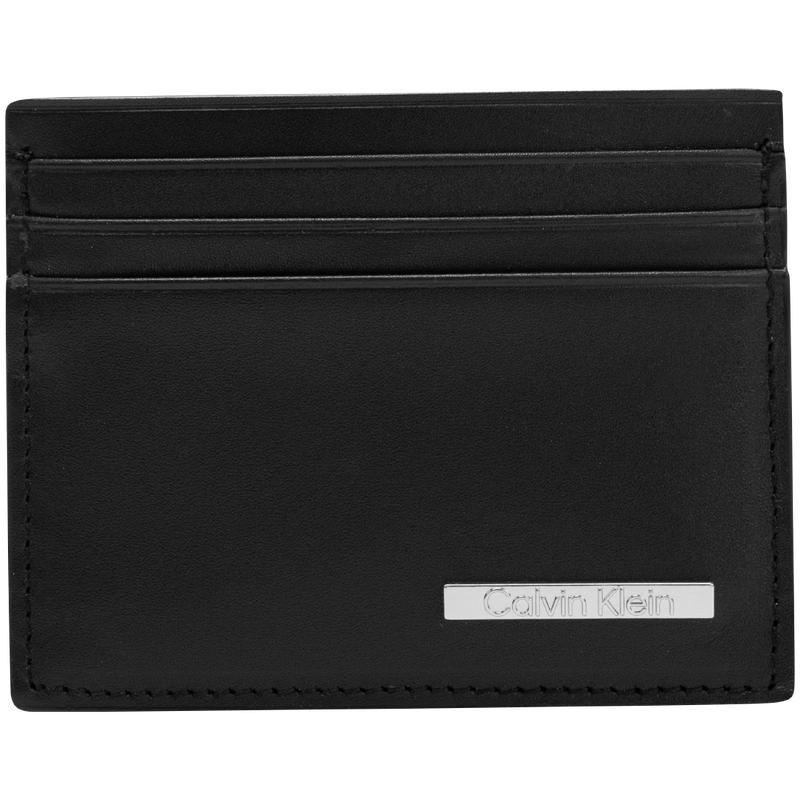 Calvin Klein SS25 business casual multi-card slot ID cow leather card holder men s space black UB1-space black чёрный