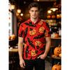 Men's Short Sleeve Polo Shirt Funny Whimsical Cartoon Duck Witch Hat Ghost Pumpkin Print Halloween Top for Party and Casual Wear