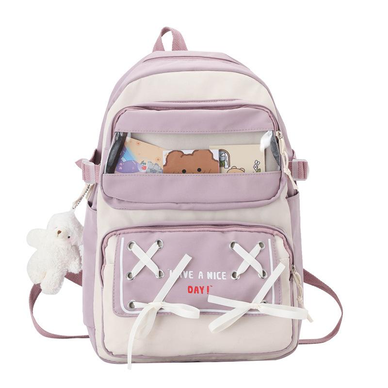 

New primary school bag cute college, girl backpack student bag large capacity nylon backpack фіолетовий