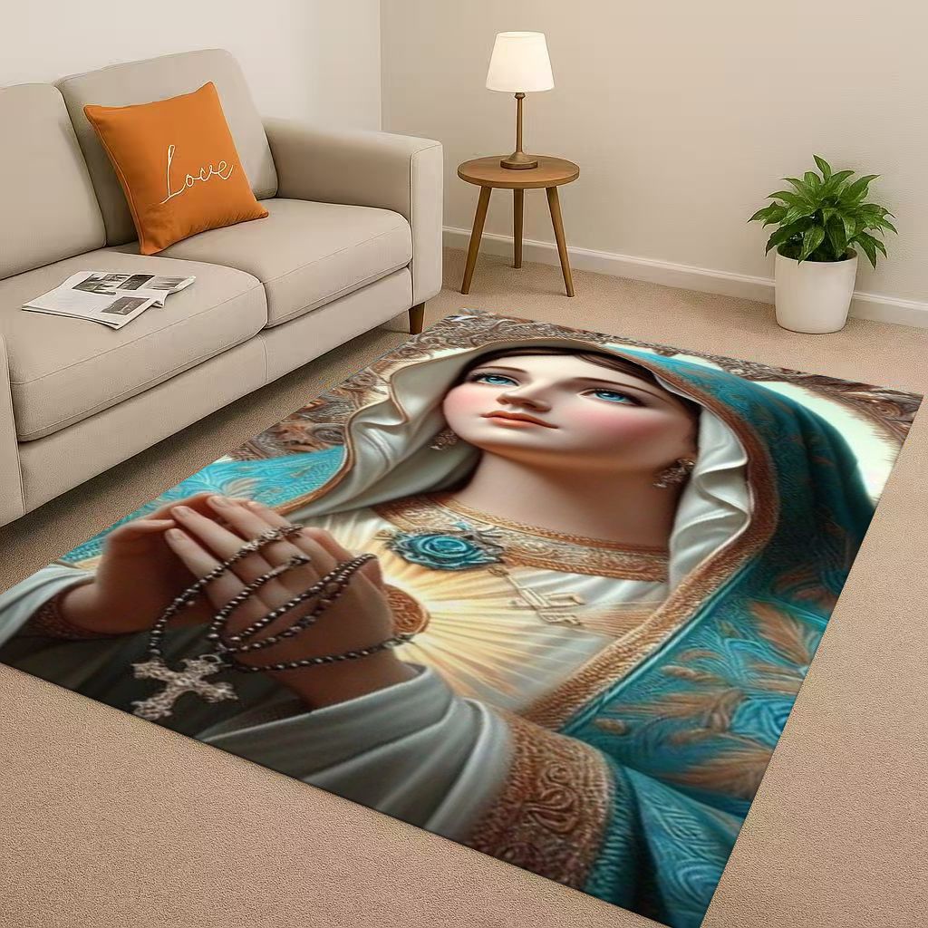 Retro Jesus Virgin Mary Art Living Room Non Slip Area Rug Soft Carpet for Bedroom Playroom Sofa,Easy Clean Home Decor Doormat
