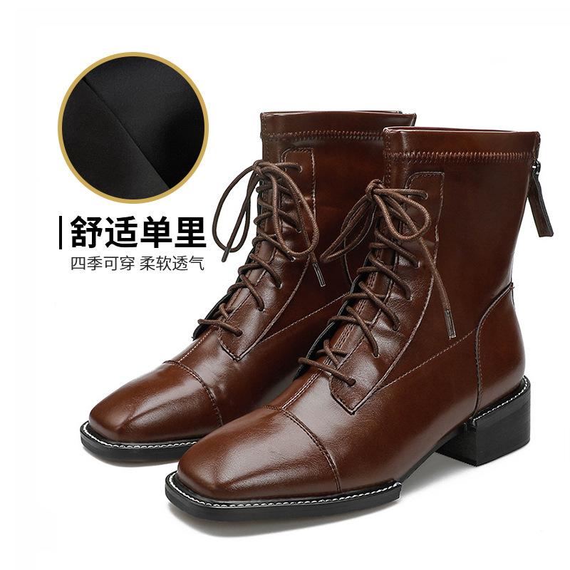 

Rear zipper square head medium heel women s boots custom 2025 fashion medium tube women s boots custom thick heel British Martin boots 40 темно-коричневого кольору