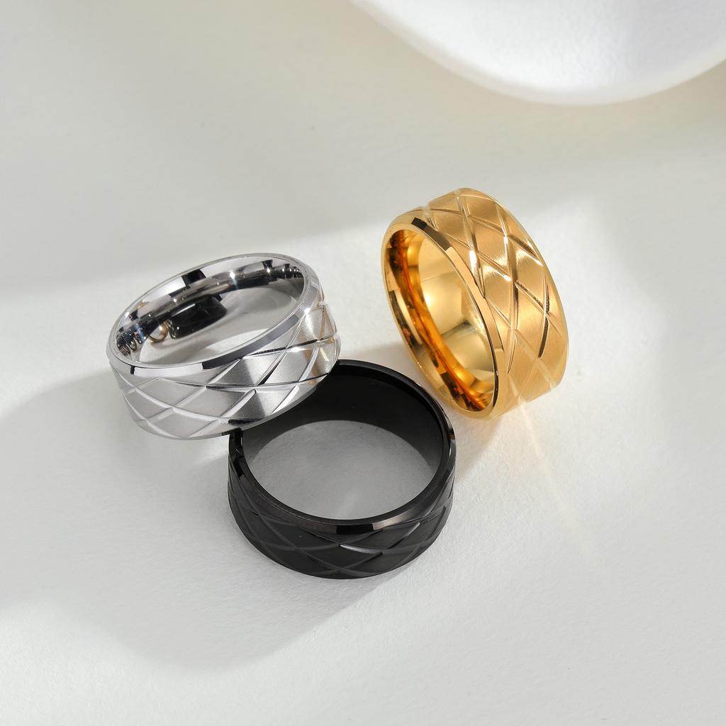 Diamond Pattern Couple Ring Carved Small Fragrance Style Titanium Steel Ring
