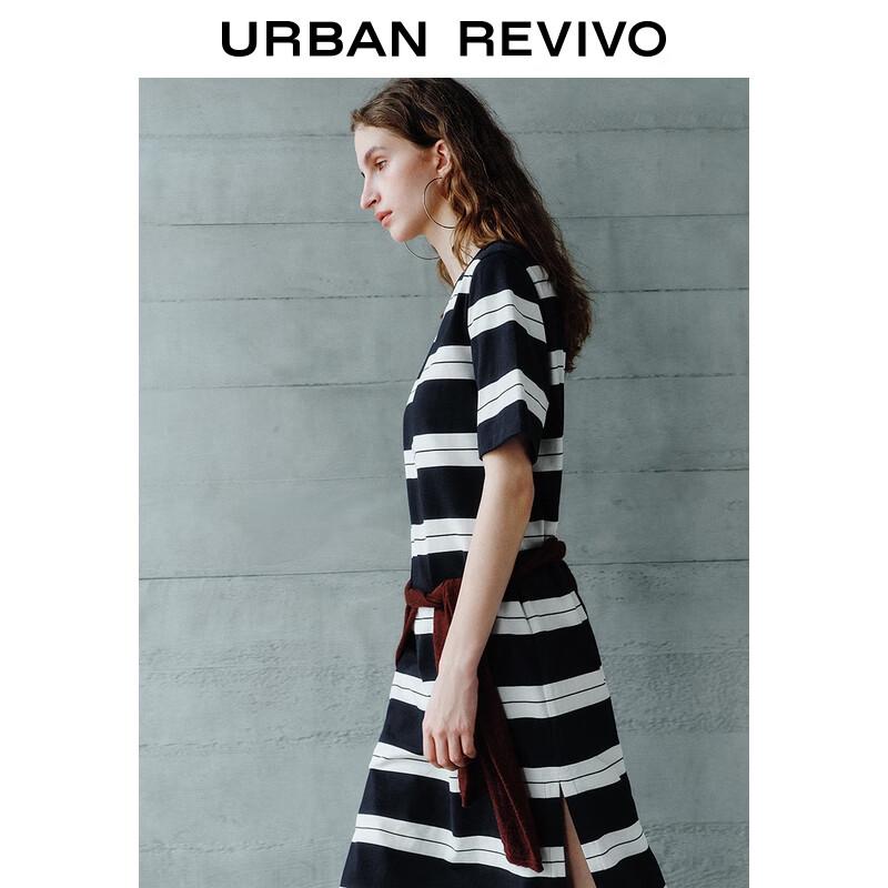 UR 2025 Autumn Striped Slit Cotton Dress