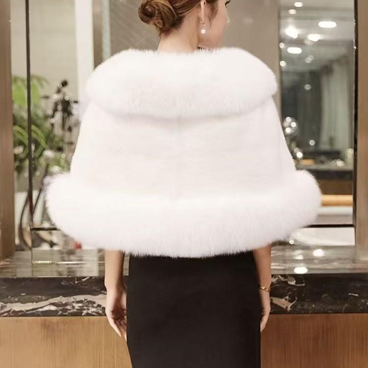 Faux Fox Fur Shawl for Bride - Autumn/Winter Wedding Cloak, Dress Cape
