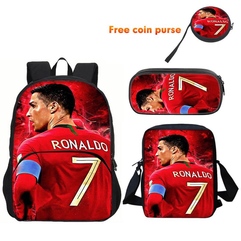 Ronaldo 3Pcs Set Backpack Sport Shoulder Bag Pencil Case Cr Backpack Football Star Book Bags For Boys Girls Best Gift