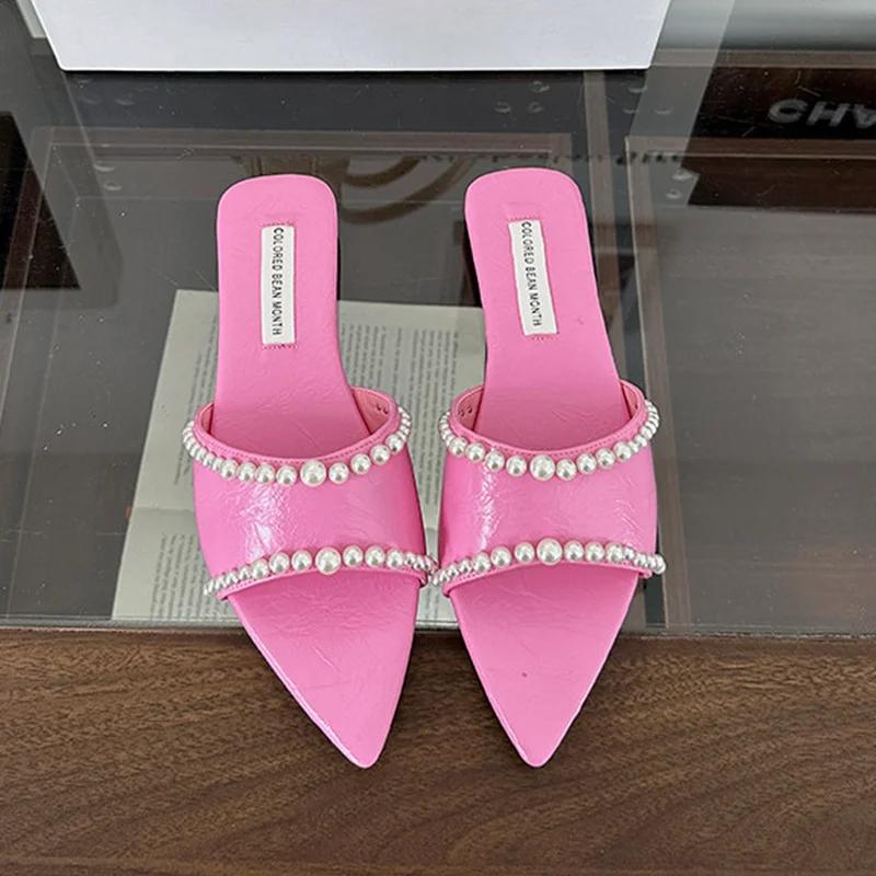 Fashion Women Pointed Toe Slippers Flats Shoes Casual Fashion Dress Shoes Woman Sandals 2025 Summer Trend String Bead Chaussures Femme