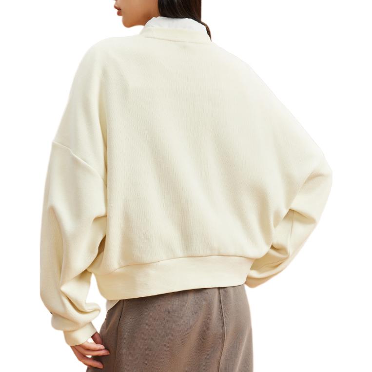 Anta Training Series Solid Color Round Neck Letter Printed Long Sleeve Sweatshirt Women Sweatshirt Light-Cloud-White 962247711-3