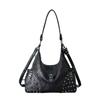 Black Skull Head Riveted Women's Bag Single Shoulder Crossbody Bag Retro Punk Style Large Capacity Handheld Tote Bag