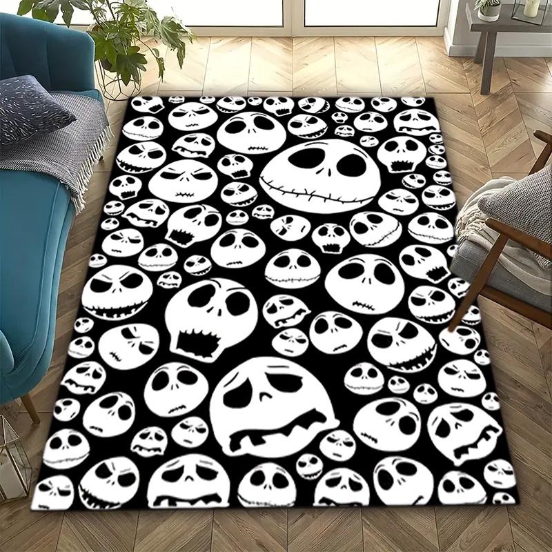 1PC Skull Dark Gothic Pattern Printed Carpet Rug for Living Room Bedroom Home Sofa Decoration,Non-slip Floor Mat Floor Mat