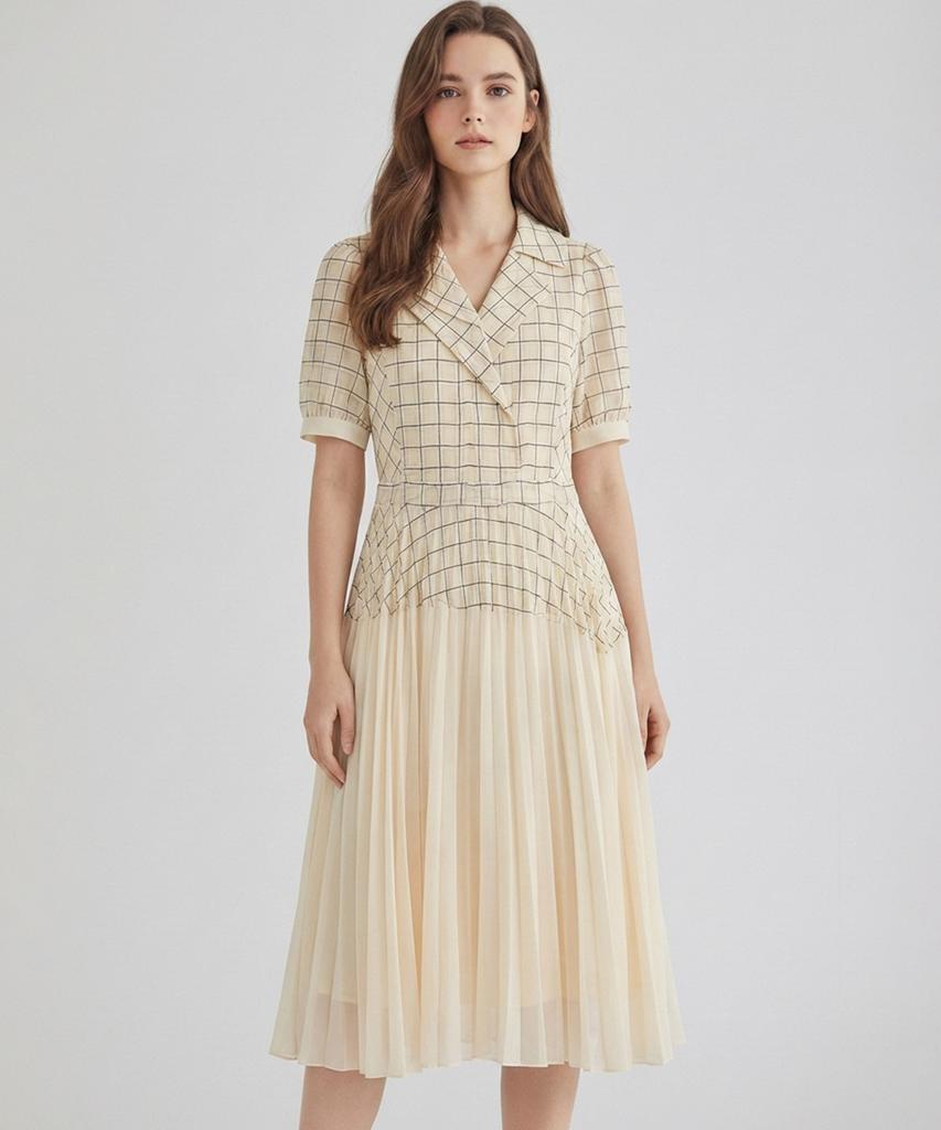 MESENSE Square Check Pattern Pleated Dress_Mb25Opm102A
