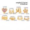 8Pcs/Set Vintage Pink Resin Peach Heart Rings for Women Men Fashion Metal Pleated Pearl Flower Rings Set Bohemia Jewelry Gifts
