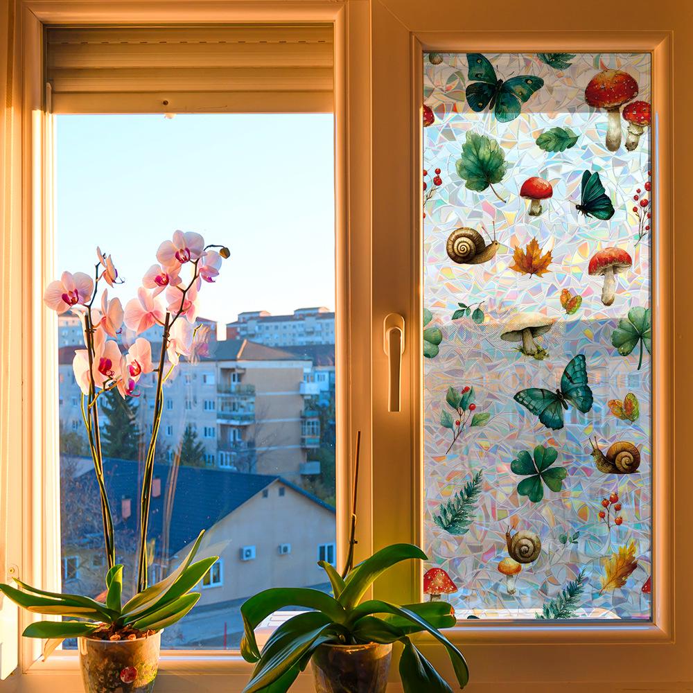 Laser-printed Forest Flora and Fauna Glass Door and Window Static Cling Decorative Stickers