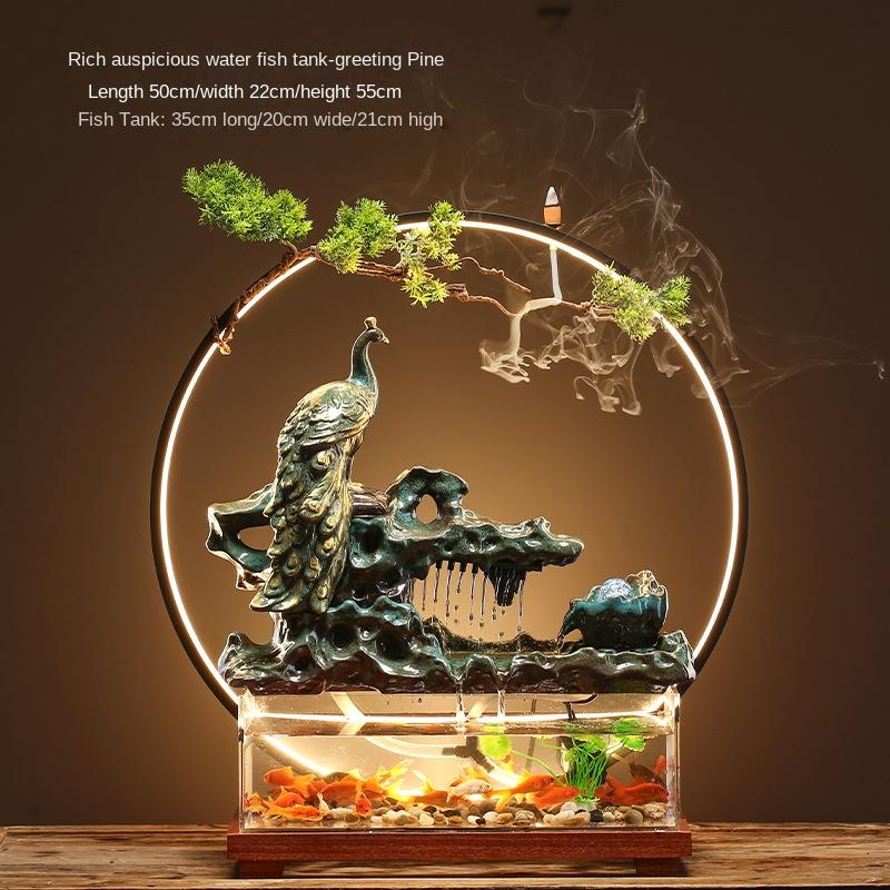 Chinese-style flowing water ornaments landscape fish tank living room small fountain waterfall creative home decoration