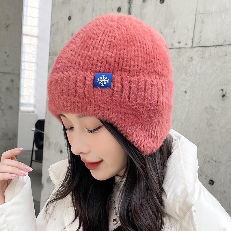 Neue Frauen Candy Farben Earflap Winter Hut Mode Faux Pelz Gestrickte Hut Kpop Stil Weichen Beanie Hüte Weibliche Streetwear Kappe