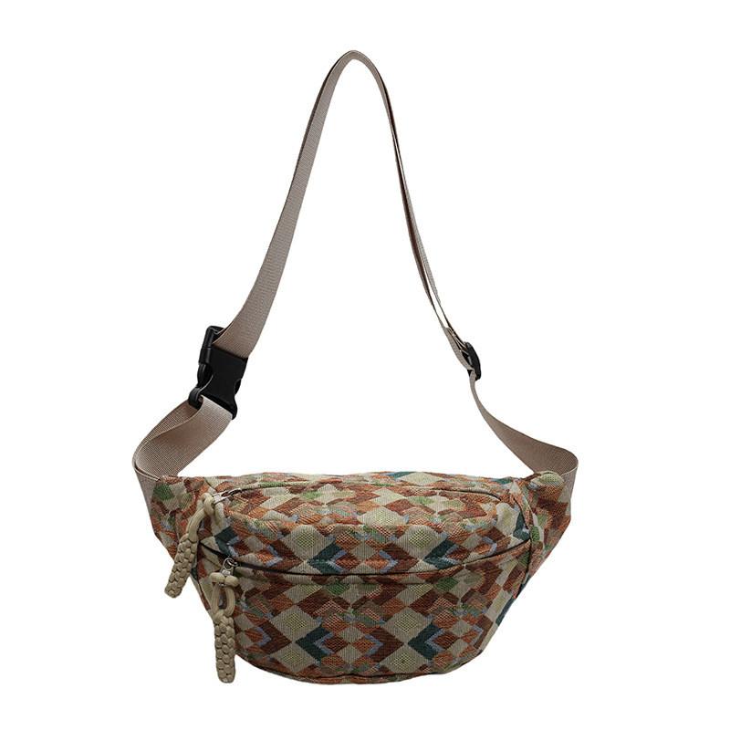 Ethnic Style Plaid Women's Chest Bag Lightweight Summer Travel Crossbody Purse