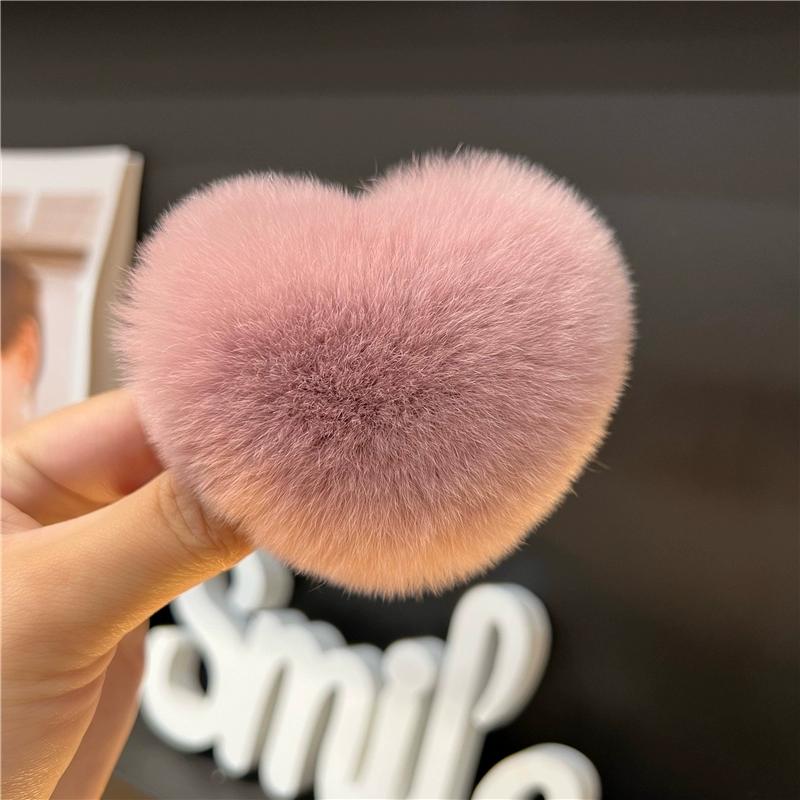 Love Hair Card  Cute Real Otter Rabbit Hair Little Peach Heart Hair Clip Headpiece Plush Ball Edge Clip Plush Hair Clip BB