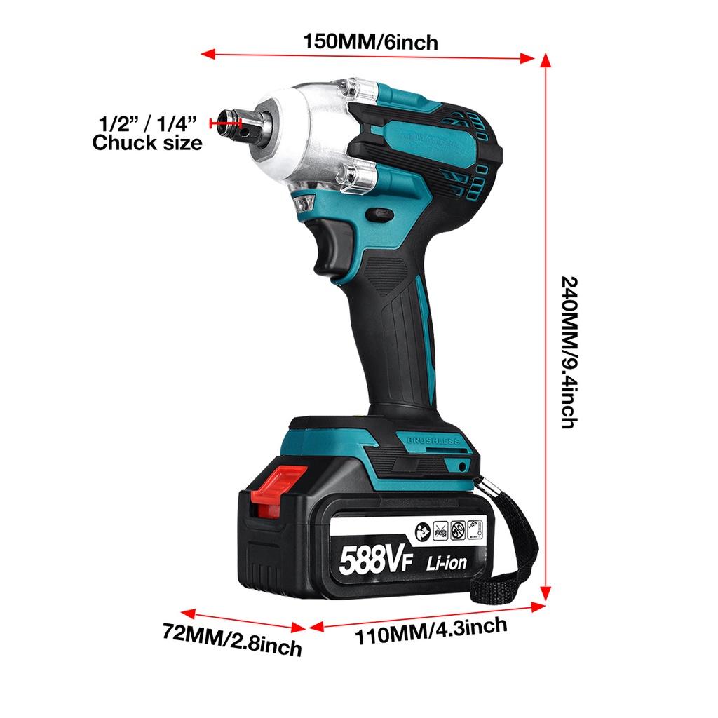 588V Upgrade 4 Speed Cordless Brushless Electric Impact Wrench 1/2inches Rechargeable Wrench Power Tools with 1/2PCS Battery