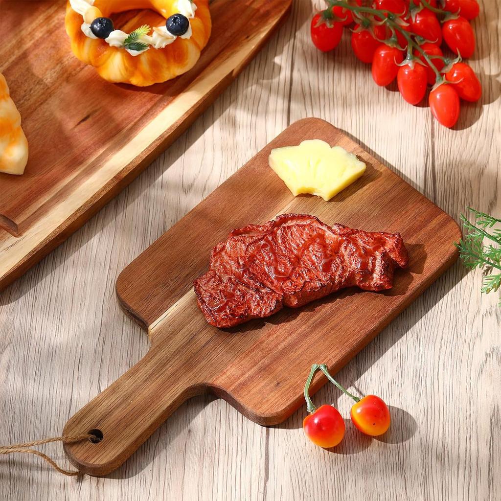 D2 Acacia Wood Cutting Board with Handle Charcuterie Board Serving Board Cheese Bread Vegetables Fruits Serving Cut Board Steak