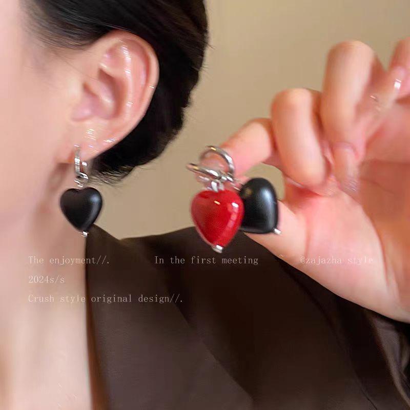 Retro Red Heart Earrings for Women - 2025 Trendy Sweet Style