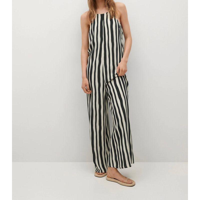 

Export Single M Summer New Arrival Easy Matching Sling Striped Retro Classic Elegant Socialite Slimming Wide Leg Jumpsuit Apricot Black L