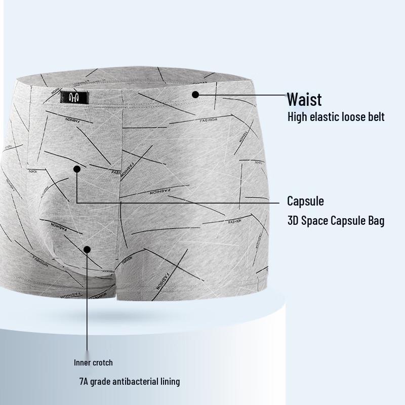 Hengyuanxiang Men's Plus Size 7A Antibacterial Cotton Boxer Briefs 4-Pack