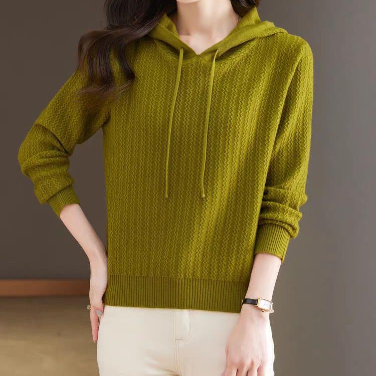 Hooded Sweatshirt for Women In Autumn, Small Hooded Wool Knitted Base Shirt Fashionable Loose Sweater