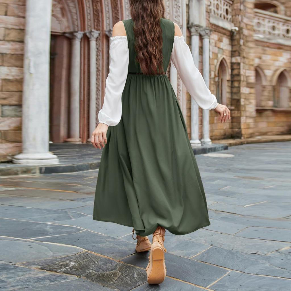 Women's Long Sleeve Dress Fall Casual T Shirt Loose Fit Pleated Front Dresses With Pockets