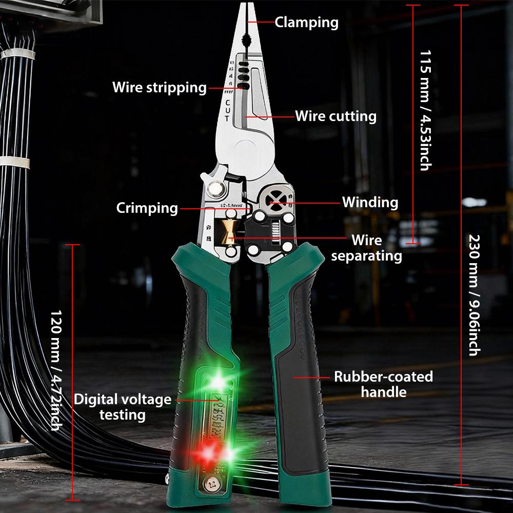 Wire Stripping Pliers with Digital Display Multifunctional Voltage Tester Electrician Pliers for Cables Cutting/Peeling/Crimping