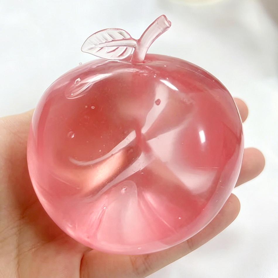 Pink Apple Maltose Squishy Toy, Anti-stress Sensory Fidget Toy, Simulated Transparent Soft Glue Slow Rebound Decompression Gift