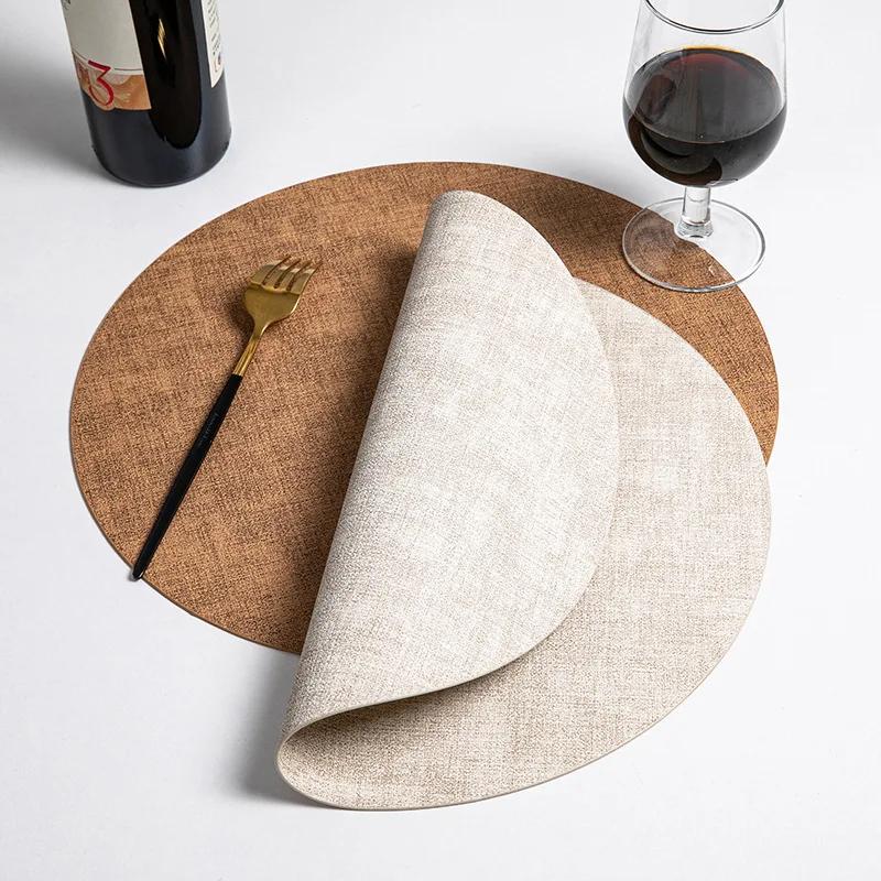 Nordic Leather Placemat Waterproof Oil-proof Double-sided Available Home Hotel Round Western Dining Mat Thermal Insulation Mat