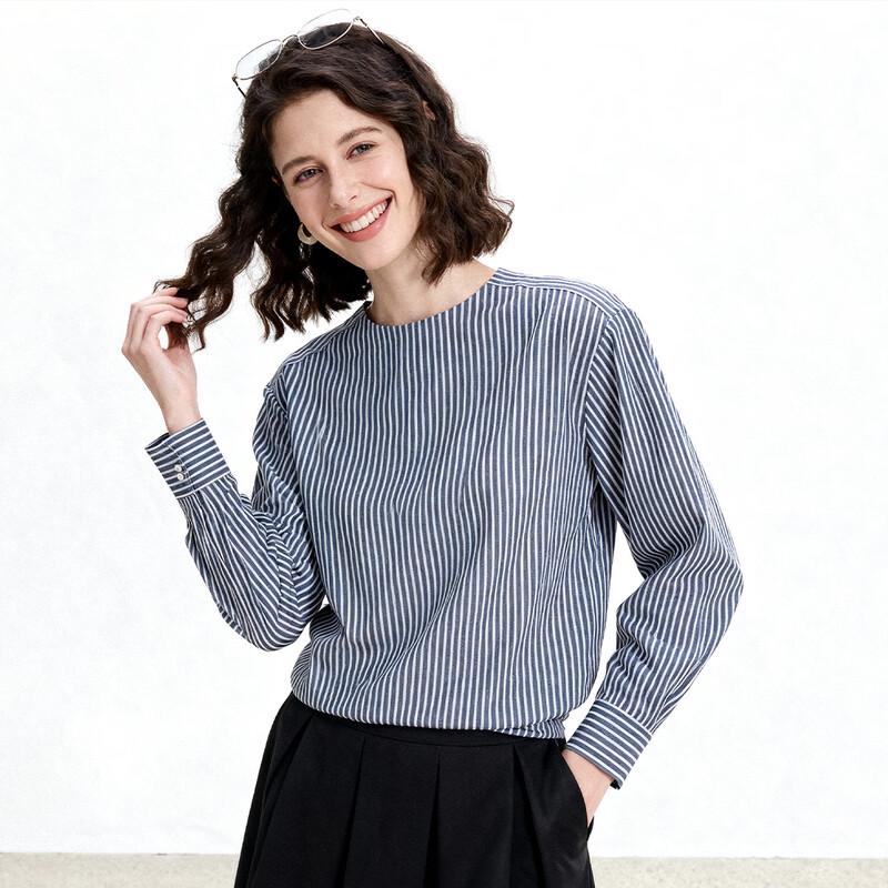 ENC Round Neck Striped Cotton Shirt S