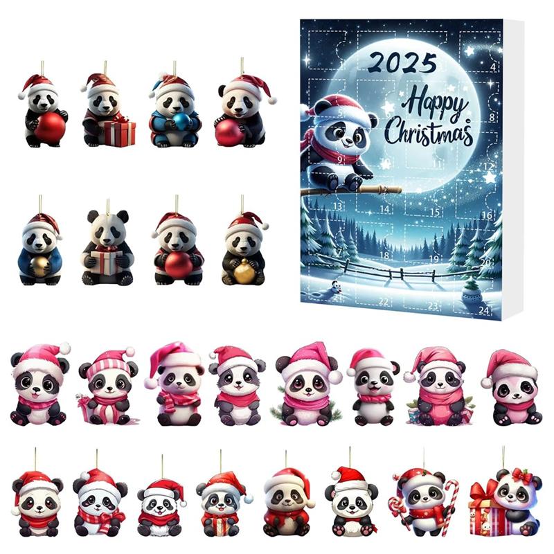 

For Home Decor Christmas Advent Calendar With Santa Hats Acrylic Mini Xmas Tree Panda Pendant Decorations