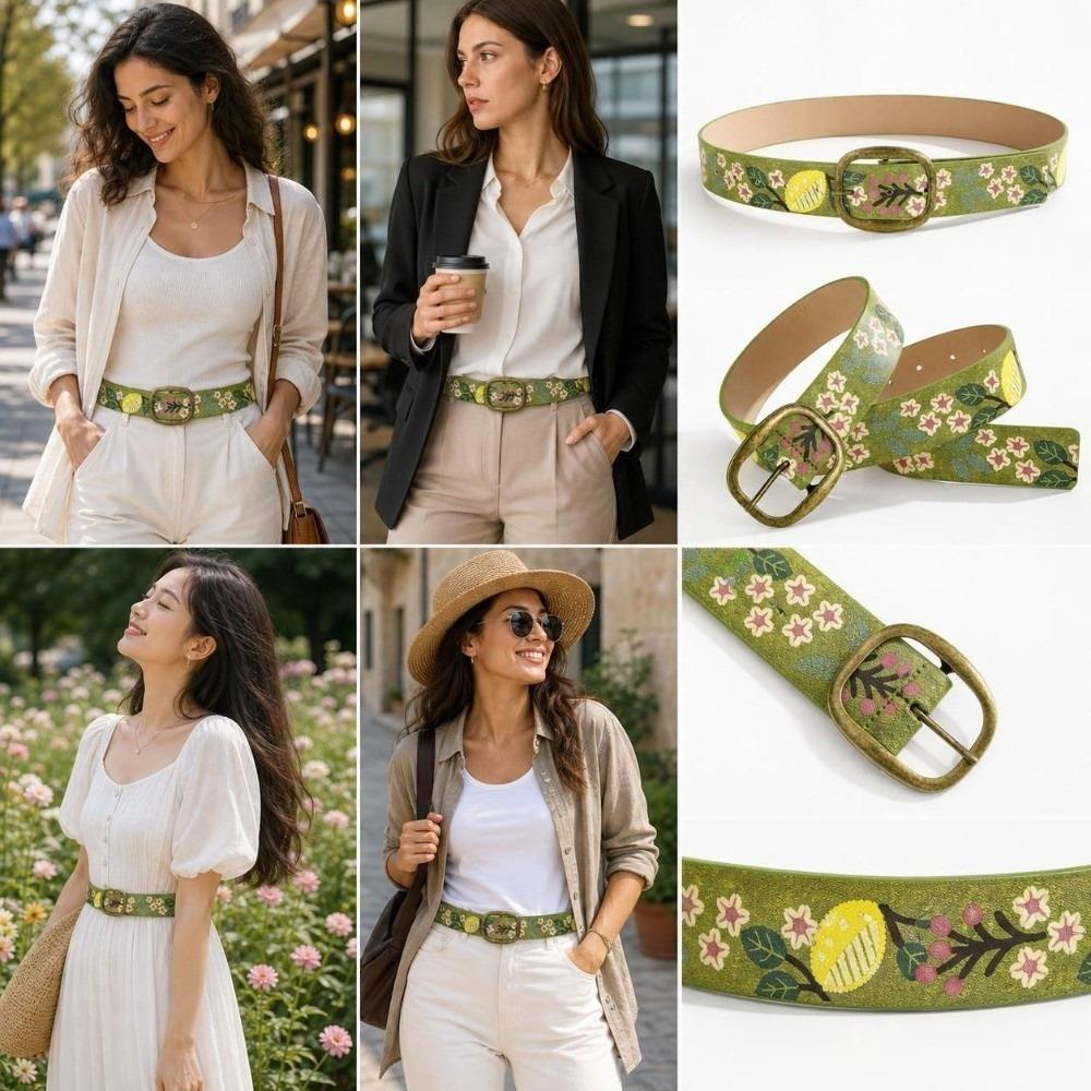 Antieke Metalen Gesp Canvas Tailleband Pin Gesp Boho Tailleband Bloemenprint Riem Voor Vrouwen