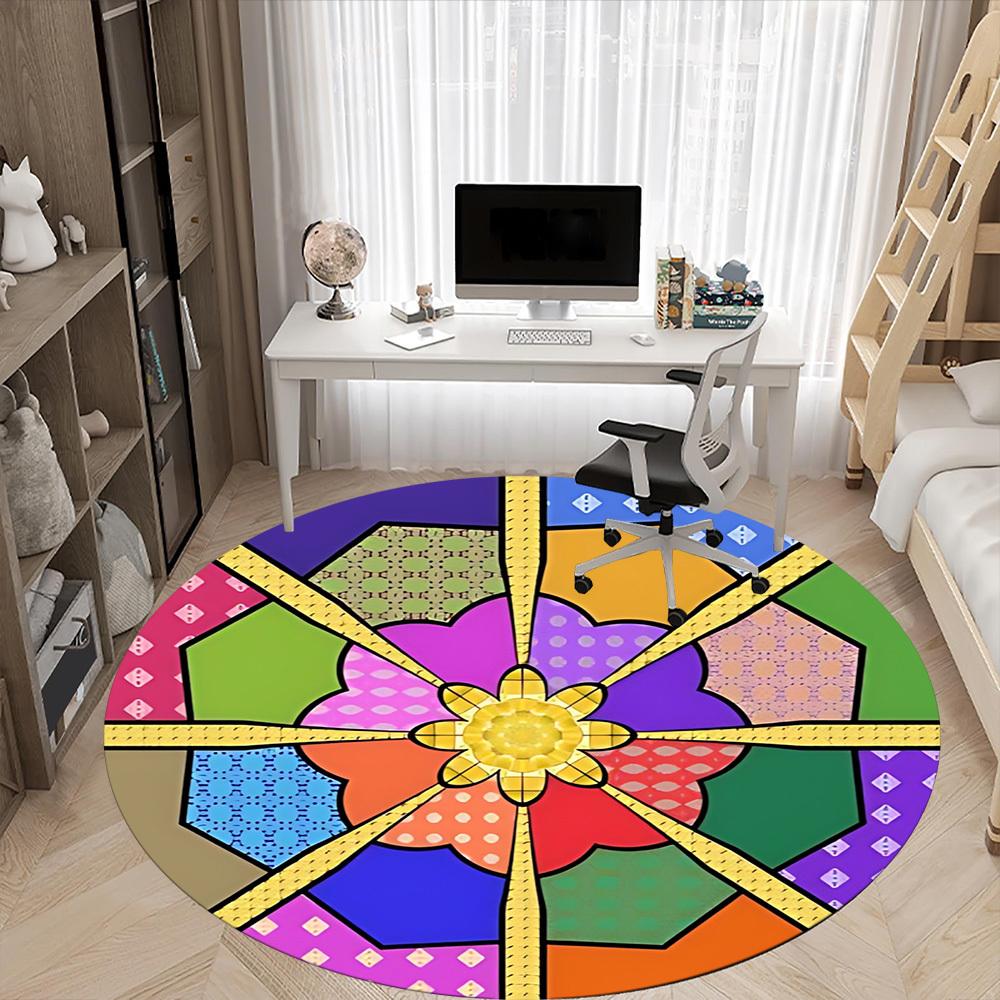 1pc Patchwork Quilt Pattern Chair Carpet for Office Non Slip, Machine Washable Rug for Office, Room Holiday Decor for Christmas, Birthday Polyester