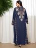 Middle Eastern Ethnic Style Navy Blue Plus Size Long Dress with Long Sleeves