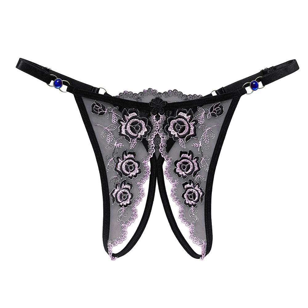 Erotic Panties Women Lace Thongs Embroidery Open Crotch G-String T-Back Briefs Underwear Adjustable Ladies Panties Sexy Lingerie