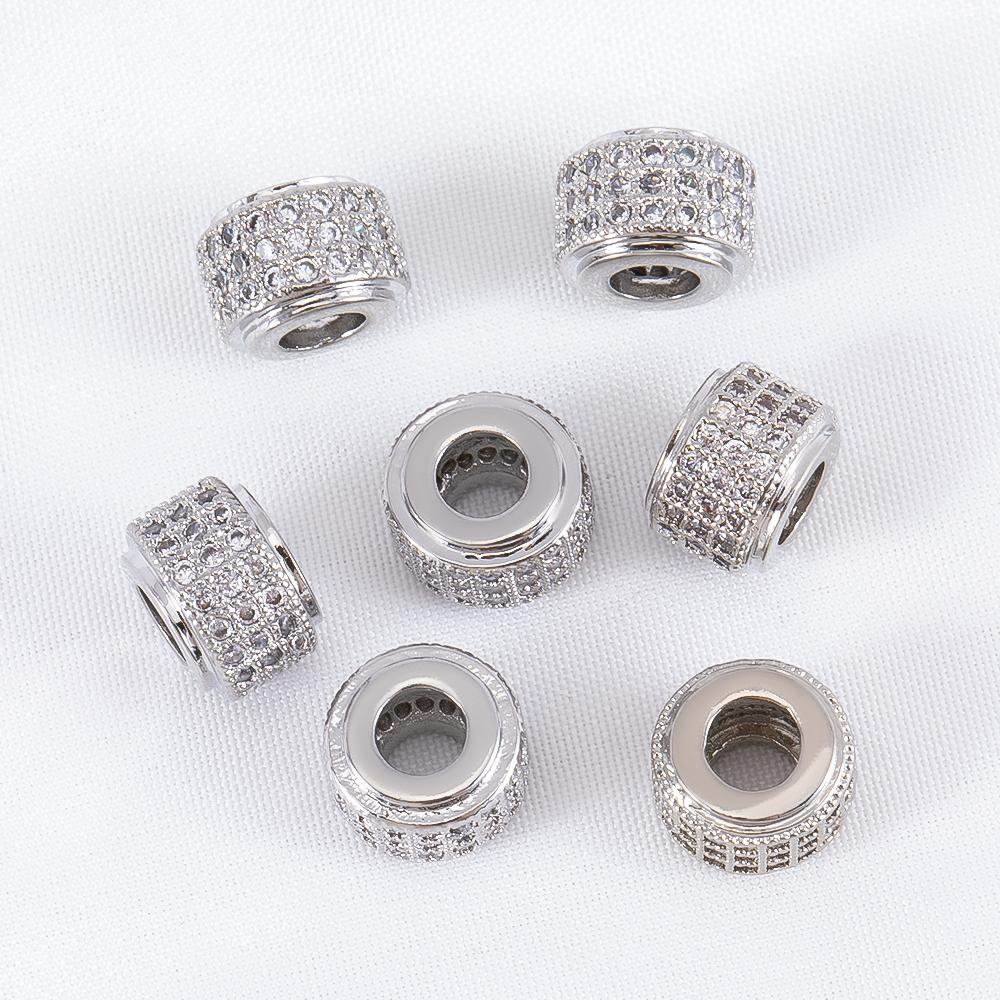 5Pcs 6.5x9mm Cylindrical Spacers Bead DIY Jewelry Making Large Hole Wheel Beads Necklace Bracelet Paved Zircon Brass Accessories