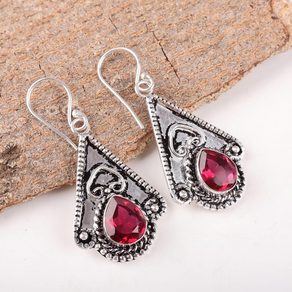 Pink Rubellite Gemstone Jewelry, 925 Sterling Silver Earring, Handmade Charming Earring, Bohemian Rubellite Earring For Grandma Gift