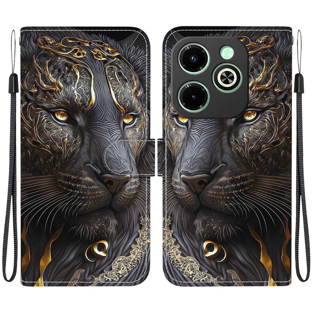 Handmade PU Leather Flip Case for Infinix Hot 40i (X6528B) Anti-Slip Shockproof Cover with Wrist Strap & Heart/Rose Cat Designs