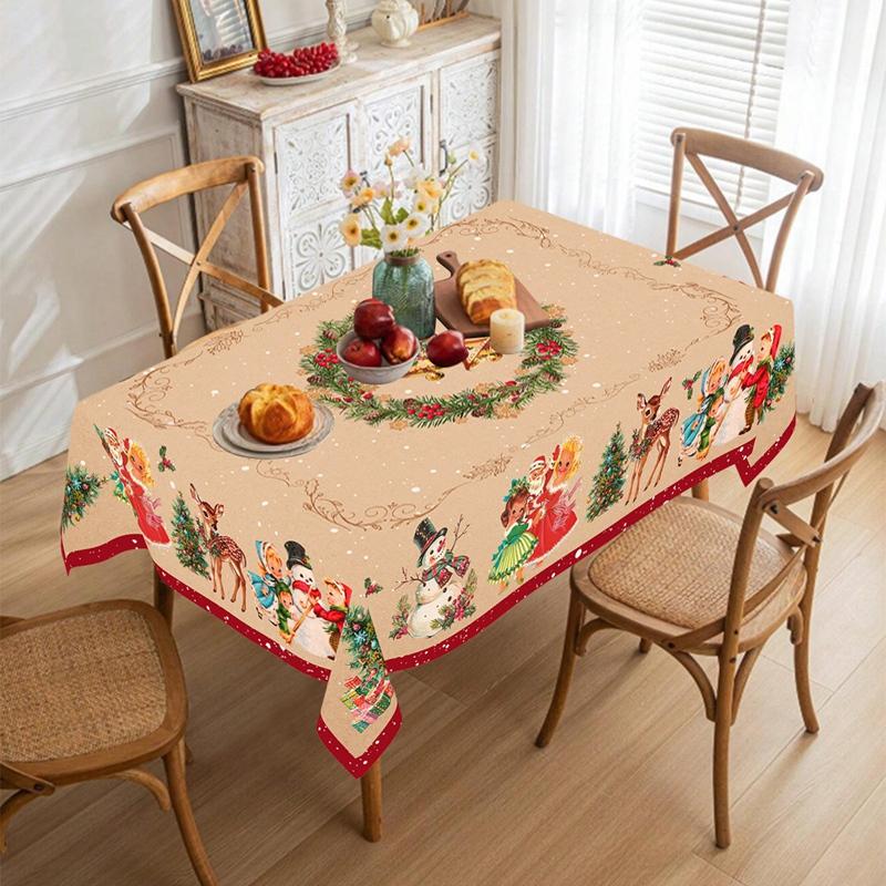 Vintage Christmas Tablecloth Snowman Elk Table Cover Christmas Decorations for Home 2026 Xmas Gifts Navidad Noel New Year 2026