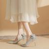 819-10 High Heels Women's Spring 2025 New Pointed Crystal Wedding Shoes Sequined Bow Stiletto Shoes