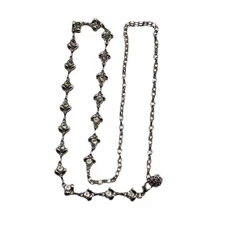 Korean Style Thin Belt for Women Sweet and Versatile Waist Chain Skirt Sweater Coat Decorative Rhinestone Inlaid Silver Chain Waist Chain