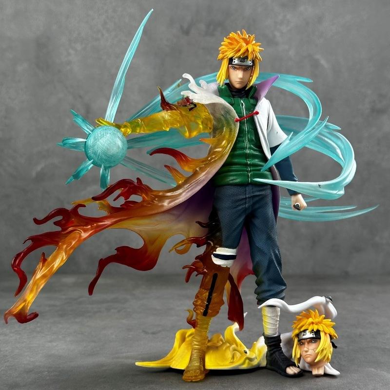 GEM Series Naruto Minato Namikaze „Gelber Blitz“ Statue, 26cm Leuchtende Figur mit zwei Kopfskulpturen, Anime Sammlerstück Display