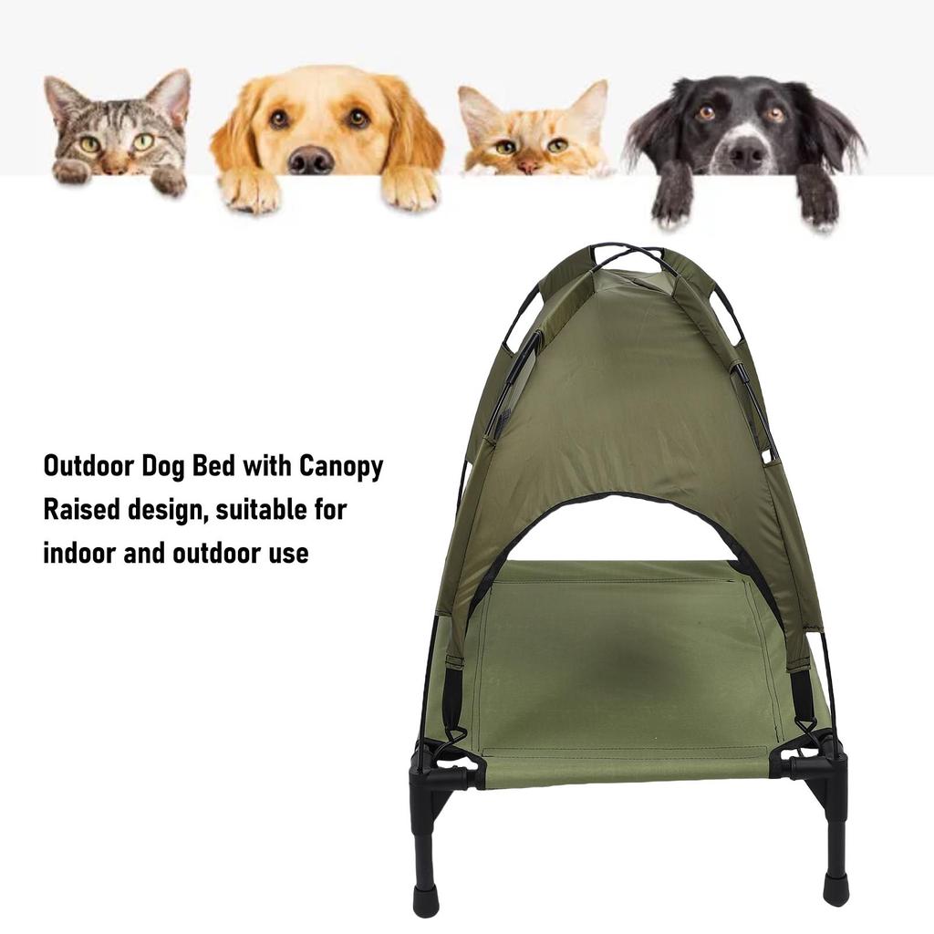Elevated Dog Bed with Canopy Removable Outdoor Dog Bed Cot High Load Bearing for Dogs Cats Large 26 X 17.7 X 25.6in